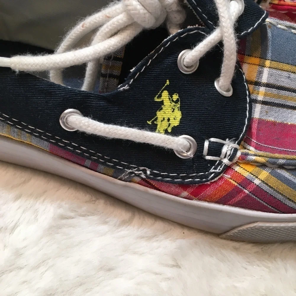 U.S Polo Assn PLAID Boat Shoes Deck Loafers Sneakers Size 8.5